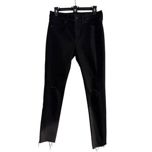 Express Mid Rise Skinny Jeans Black Distressed Raw Hem Women Size 6R